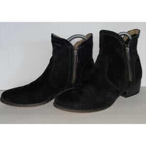 Black Double Zip Seychelles Suede Sz 6 Low Stack Heel Bootie Boho Casual